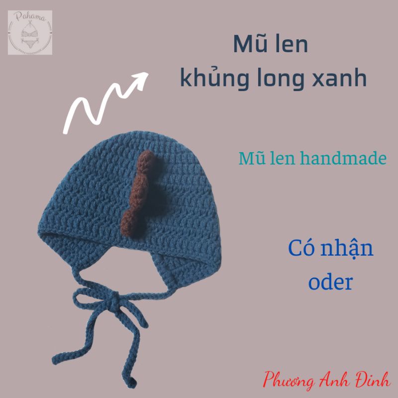 Mũ len hình thú - mũ len handmade - mũ len khủng long xanh - oder theo màu