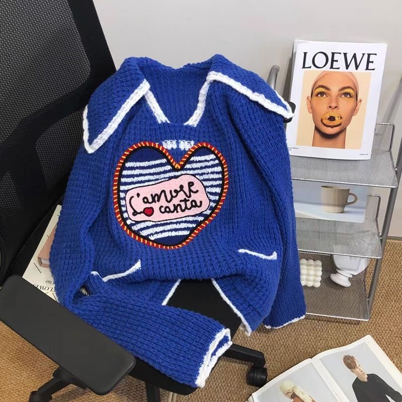 Áo Sweater Dệt Kim Cổ Thủy Thủ Xinh Xắn Theo Phong Cách Hàn Quốc  tao bao