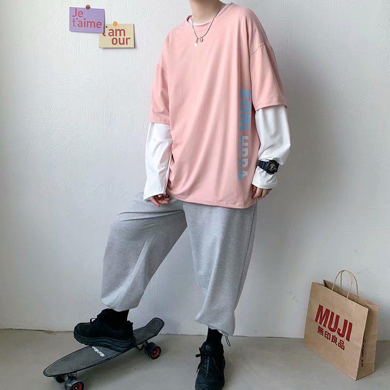 áo thun dành cho cặp đôi Nam Tay Dài Giả Hai Lớp Phong Cách Hip Hop Năng Động | BigBuy360 - bigbuy360.vn