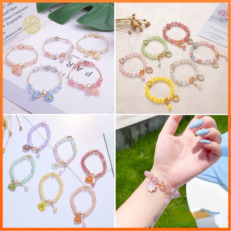 Vòng Đeo Tay Đính Đá Pha Lê Hồng Hình Hoa Cúc Nhỏ Dành Cho Nữ