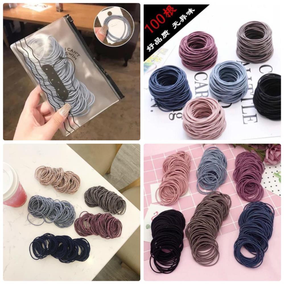 Túi Zip 100 Thun Buộc Tóc, Cột Tóc Phong Cách Hàn Quốc kích thước nhỏ