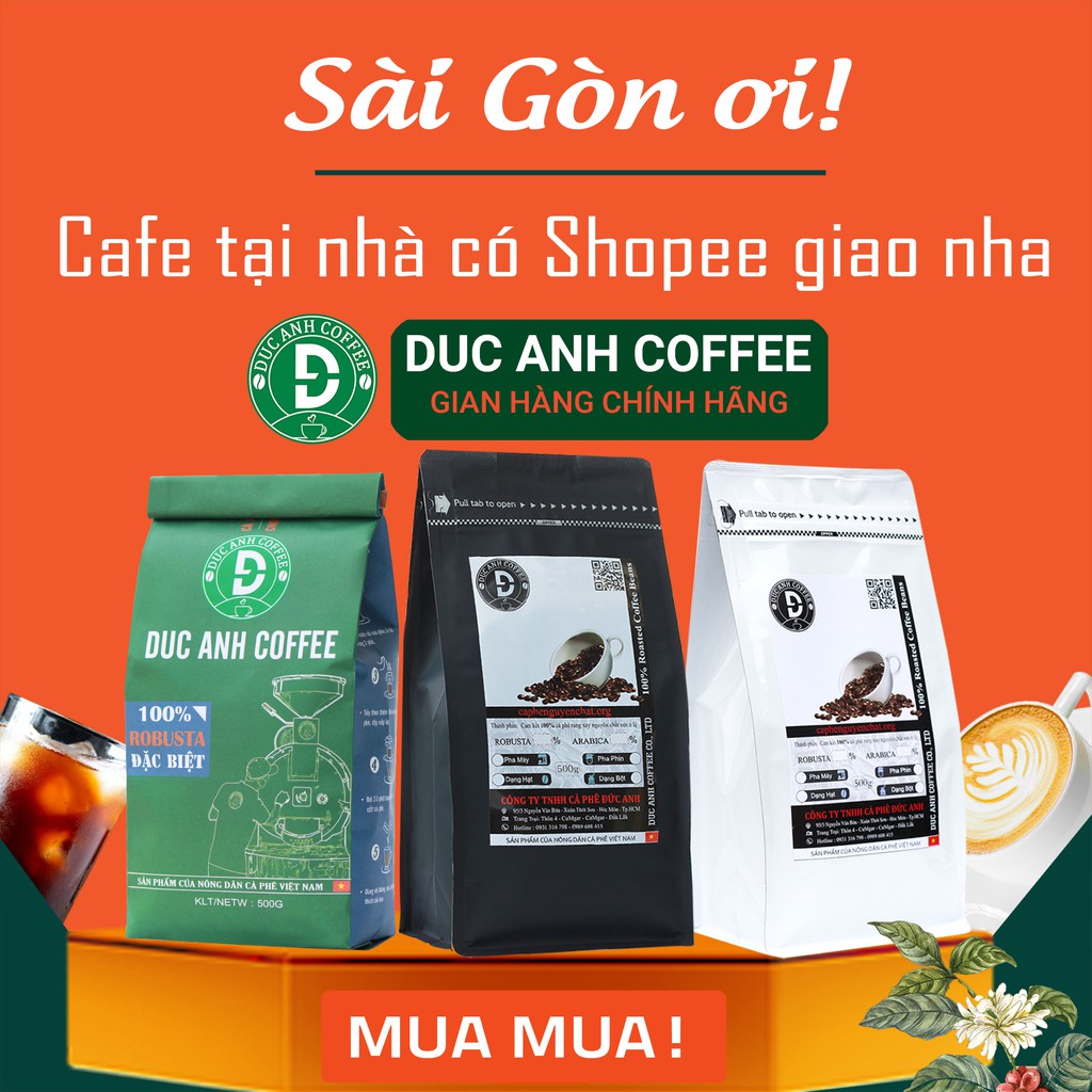 Túi 500g Cà phê rang mộc nguyên chất đủ thành phần Robusta và Arabica nguyên chất thương hiệu cafe DUC ANH COFFEE