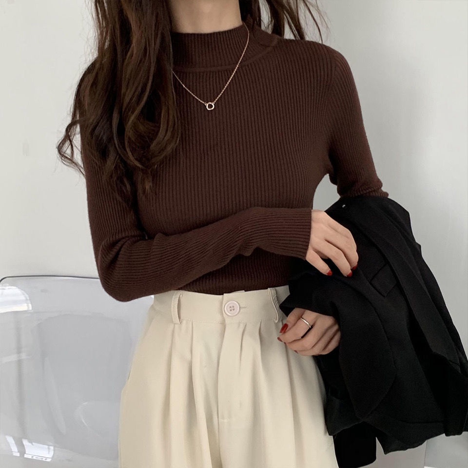 COZOK Áo Sweater dài tay màu trơn ôm dáng thời trang hongkong