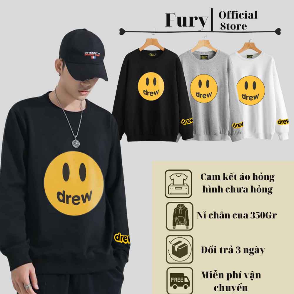 Áo sweater nỉ fury in hình drew form rộng nam nữ dáng unisex