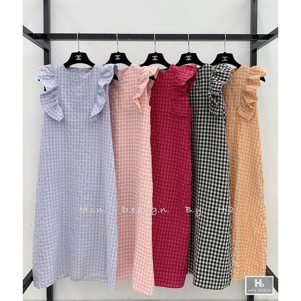 Váy Bầu kẻ caro cánh tiên ,dáng xuông☘️phù hợp đi biển ,đi chơi☘️đầm bầu công sở siêu xinh☘️freesize 43-68kg VB59