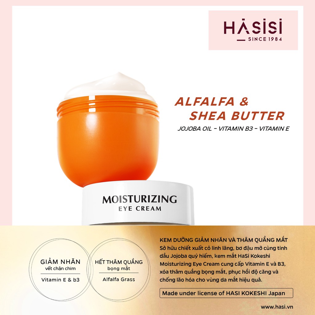 Kem Dưỡng Giảm Nhăn Và Thâm Quầng Mắt HASI KOKESHI PUREDOLL MOISTURIZING EYE CREAM 15g
