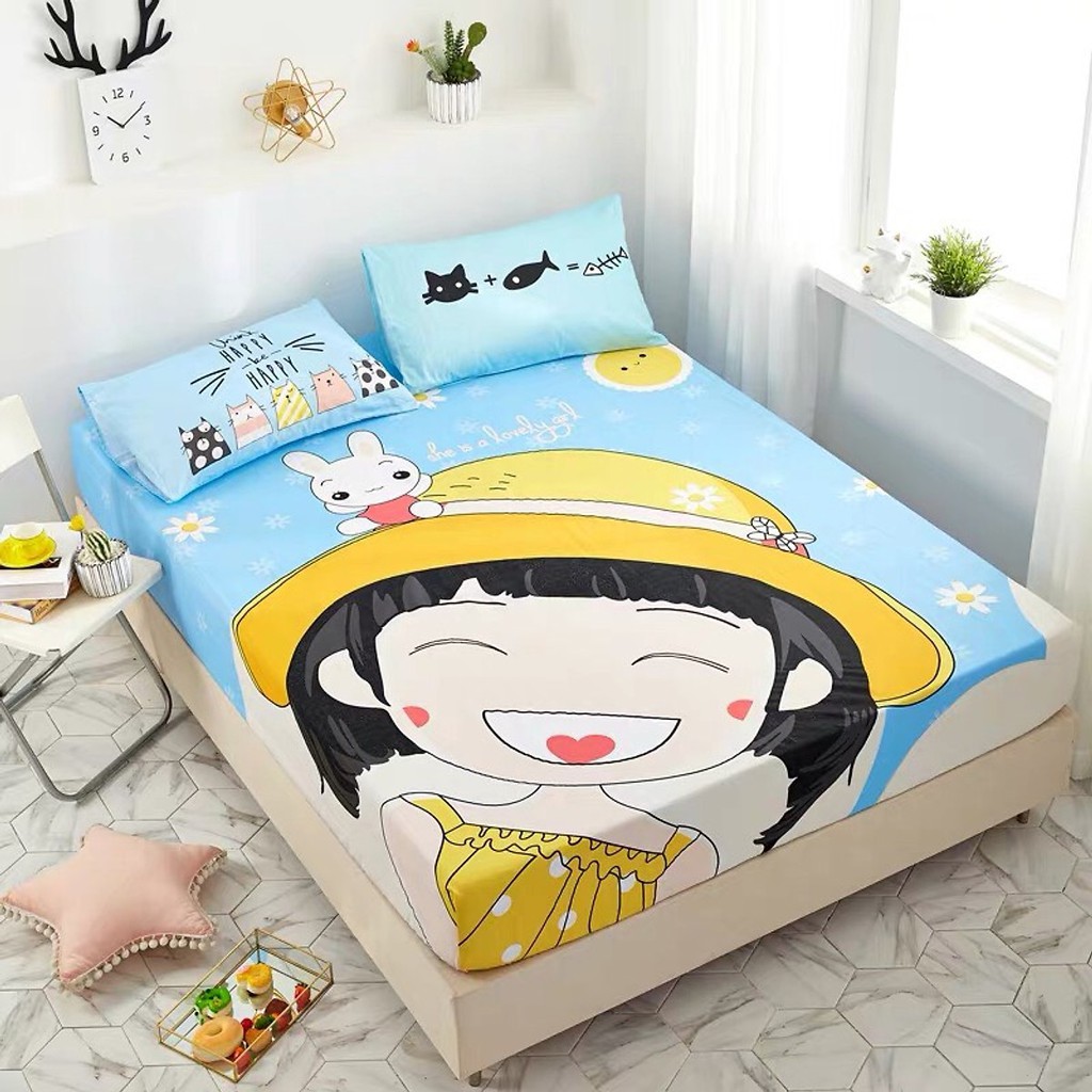 Set vỏ ga cotton 100% hoạt hình - Cô Gái