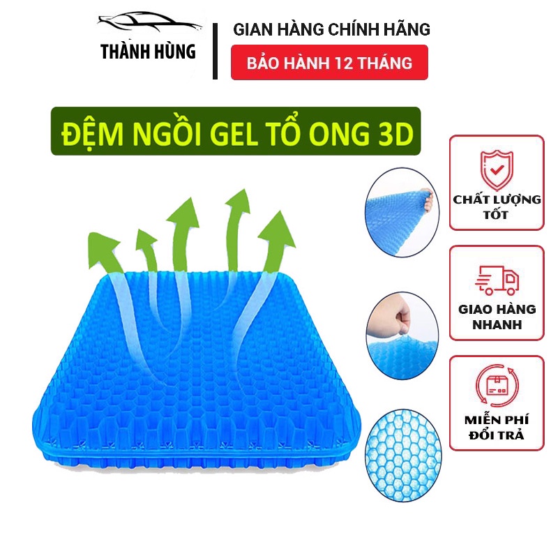 , Đệm Ngồi 3D 2 Lớp Thoáng Khí - Đệm Gel Tổ Ong Đàn Hồi Lót Ghế - Chống Đau Mỏi Lưng ,