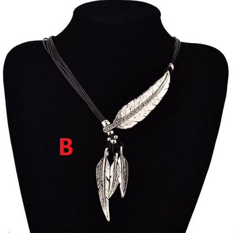 Vòng cổ Nhiều Lớp Bằng Thép Không Gỉ Mặt Hình Lá Cây Và Lông Vũ Thời Trang Cho Nữ
