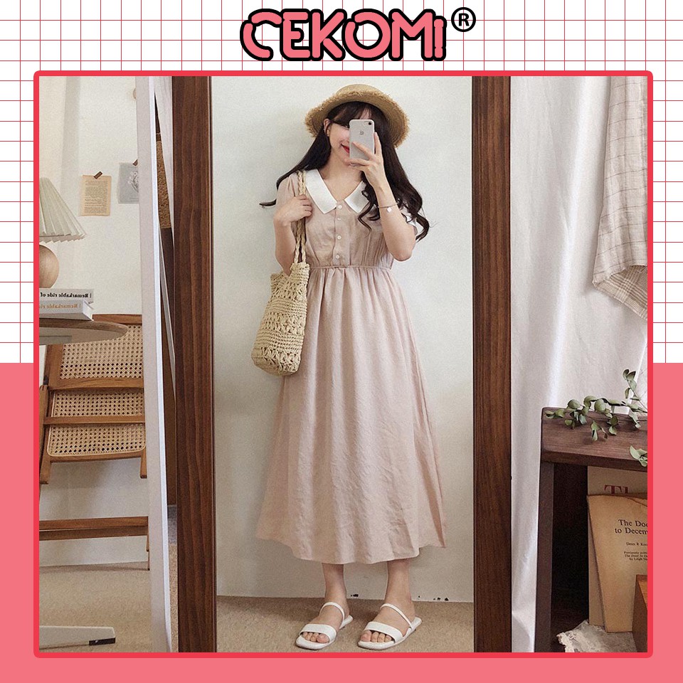Đầm Nữ - Đầm Dáng Xòe Cổ V Tay Ngắn Tiểu Thư Phong Cách Hàn Quốc