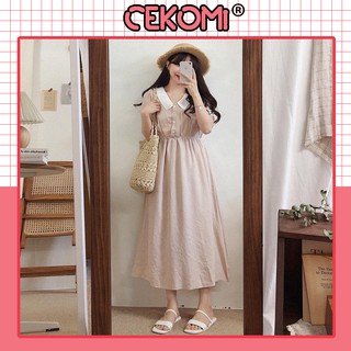 Đầm Nữ - Đầm Dáng Xòe Cổ V Tay Ngắn Tiểu Thư Phong Cách Hàn Quốc
