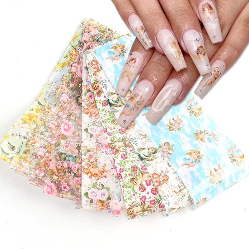 Set 10 tấm nhãn dán chuyển nước họa tiết hoa dùng để trang trí móng tay nghệ thuật