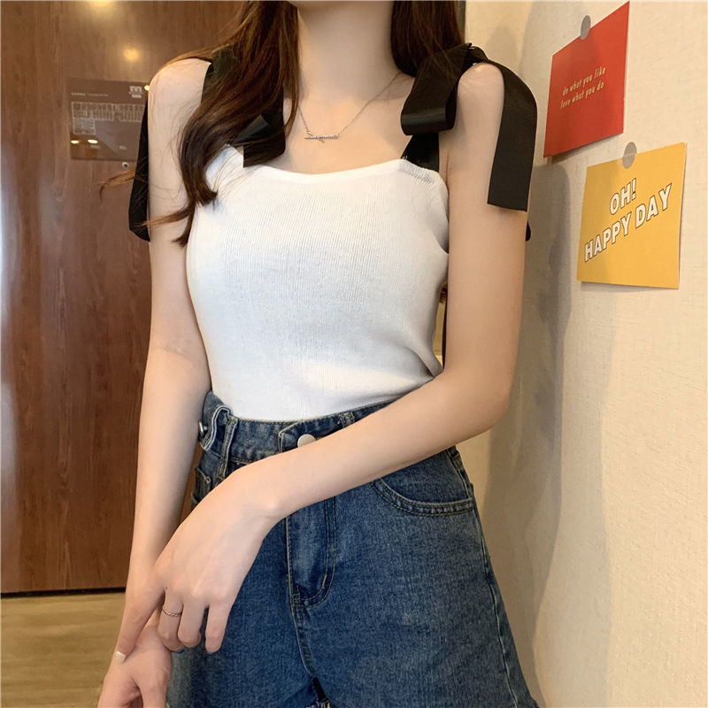 Áo hai dây nữ bản to áo 2 dây nơ dáng croptop phong cách tiểu thư