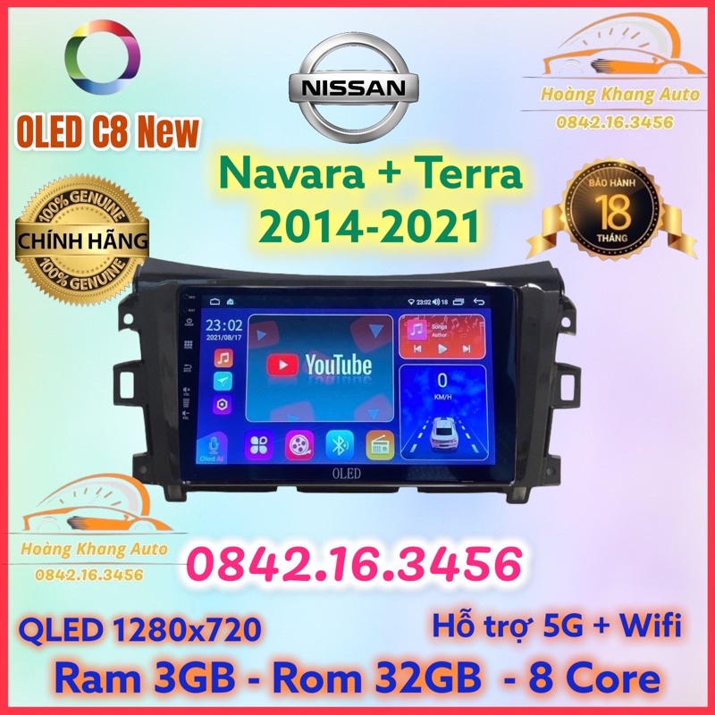 Màn hình android OLED C8 New theo xe Navara + Terra 2014 - 2021  kèm dưỡng và jack nguồn zin theo xe