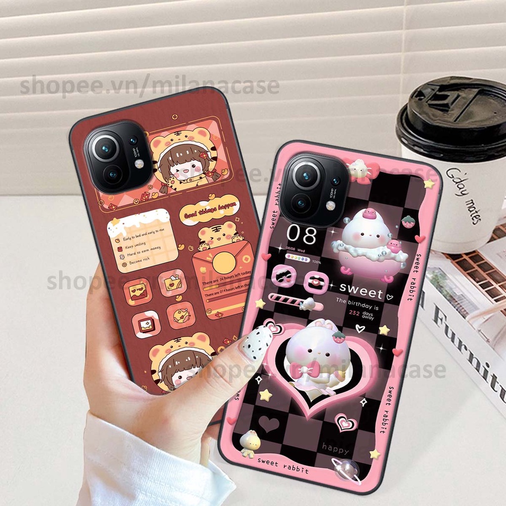 Ốp Xiaomi Mi 11 / Mi 11T / Mi 11 Lite hình đồng hồ icon gấu mèo cute cực dễ thương ngộ nghĩnh