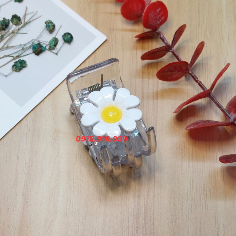 Kẹp nhựa trong 5 răng đính hoa, kẹp càng cua đính hoa