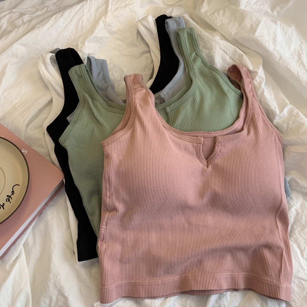 Áo croptop Xiaozhainv hai dây màu trơn có đệm ngực thời trang mùa hè quyến rũ cho nữ