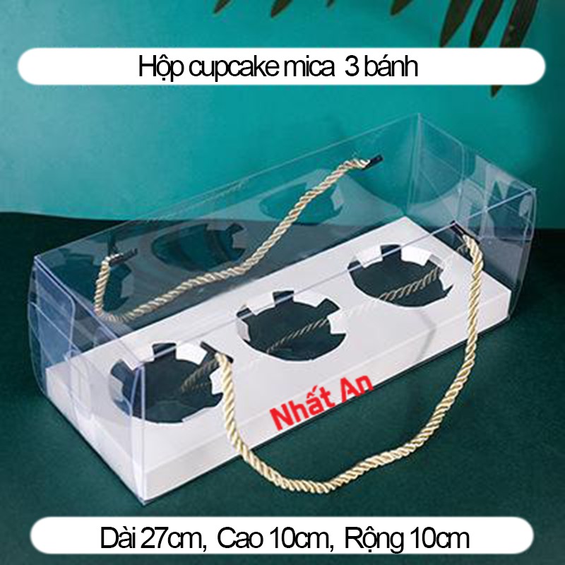 Hộp cupcake mica trong 3 bánh(không kèm ruy băng)