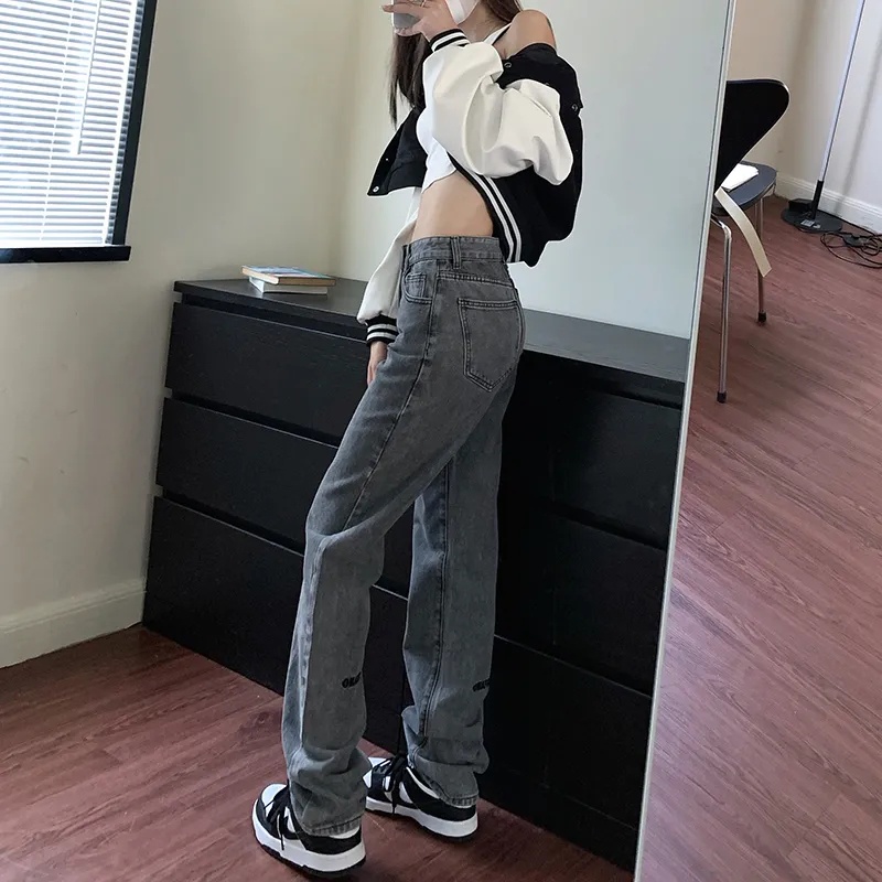 Quần Jeans Nữ Lưng Cao Ống Đứng Phong Cách Retro