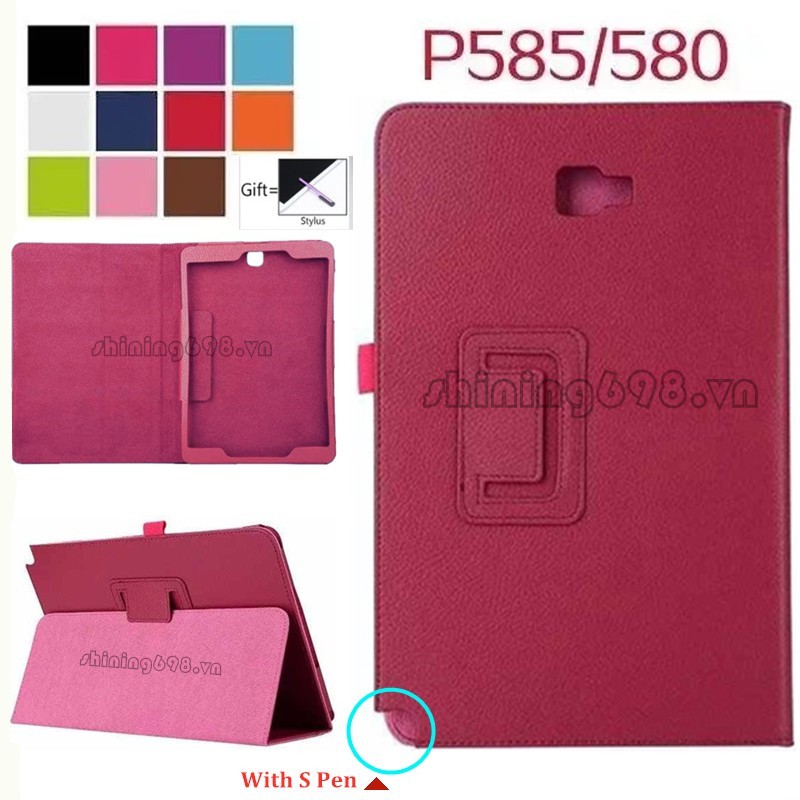 Bao da máy tính bảng nắp lật da vân quả vải cho Samsung Galaxy Tab A A6 10.1'' có bút cảm ứng S Pen  SM-P580 P585
