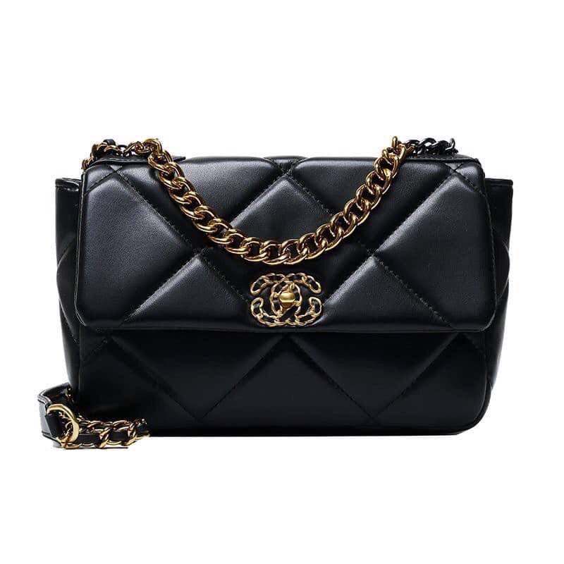 Túi đeo xà neo đen khoá xoay thời thượng pha xích - Hami