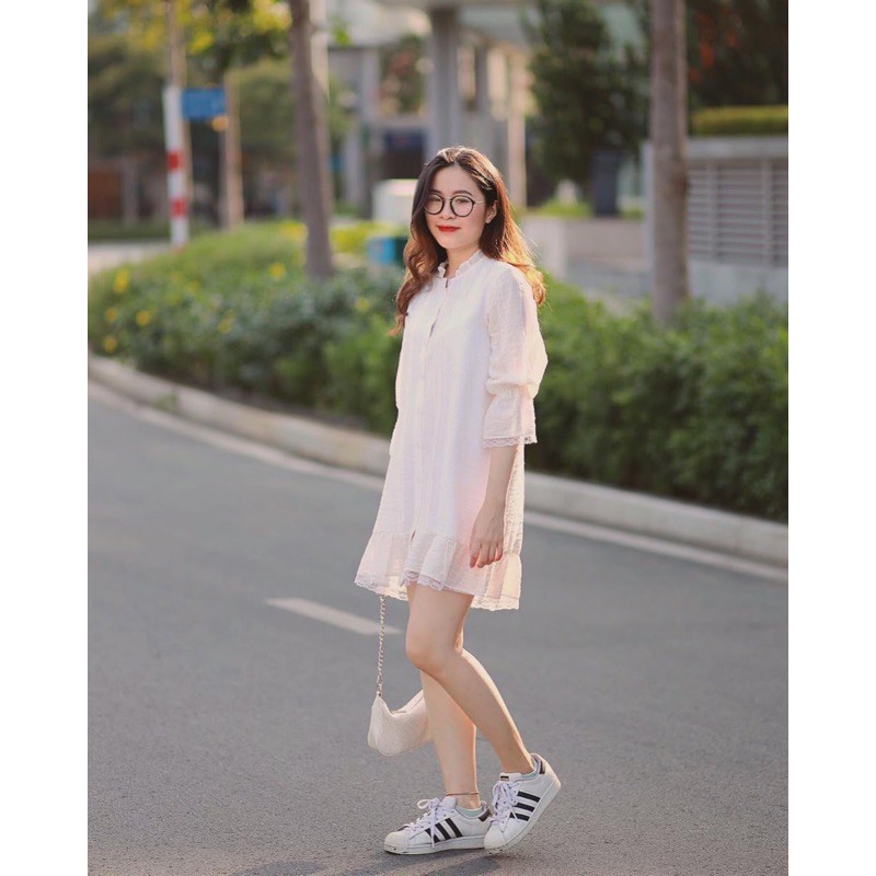 Đầm suông trắng phối ren Ruchan + 2% phí shopee