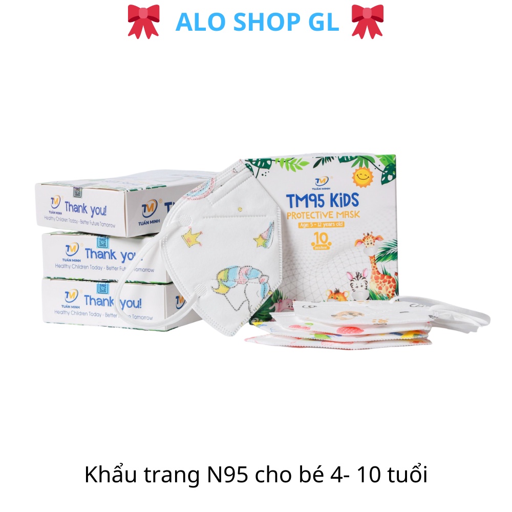 [Tuấn Minh] Khẩu Trang N95 cho bé từ 4-10 tuổi khẩu trang 5 lớp  kháng khuẩn Hộp 10 chiếc có hình cho bé trai và bé gái