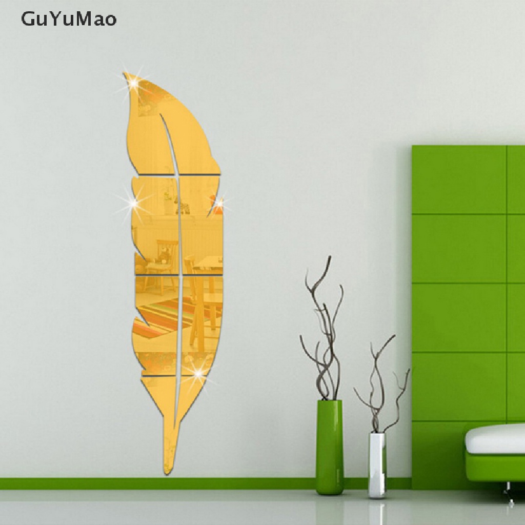 Bộ Đề Can Vinyl Hình Lông Vũ 3D Tráng Gương DIY Dán Tường Trang Trí Nhà Cửa