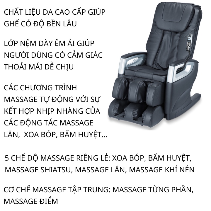 Ghế massage toàn thân Beurer MC5000 thiết kế sang trọng, chất liệu cao cấp, 3  ctr massage tự động, 5 ctr massge riêng