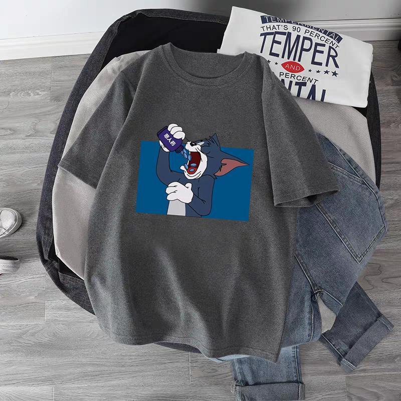 Ready Stock Hanwinnie Bear Printed Student Girl Round Neck Short Sleeve Lady Print Wide Simple Shirt Top