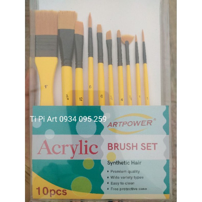 Cọ Vẽ Acrylic đủ size, Set 10 cây vẽ màu acrylic ARTPOWER