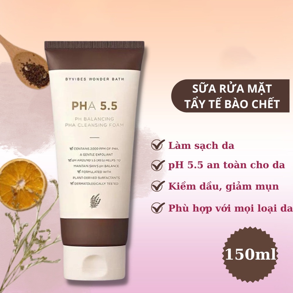 Sữa Rửa Mặt Tẩy Tế Bào Chết Byvibes Wonder Bath PHA 5.5 PH Balancing PHA Cleansing Foam 130ml | BigBuy360 - bigbuy360.vn