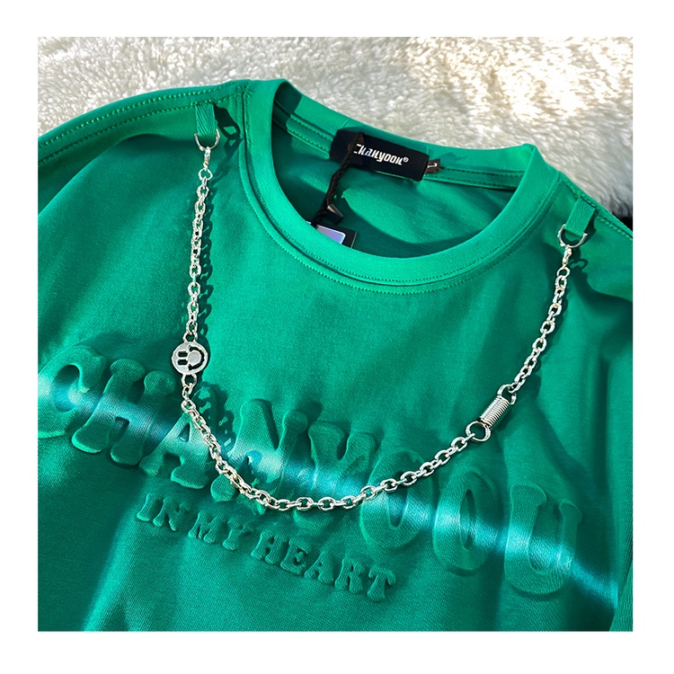 New style chain short-sleeved t-shirt women's embossed print loose top