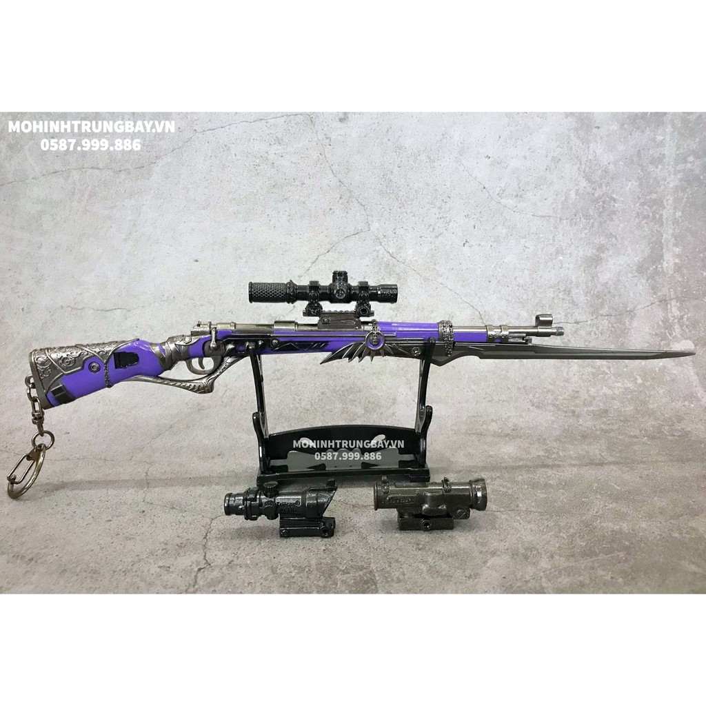 Ảnh Thật Mô Hình PUBG Kar98 Skin Kẻ Hủy Diệt Tặng Kèm 3 Scope Và Kệ Trưng Bày 19cm