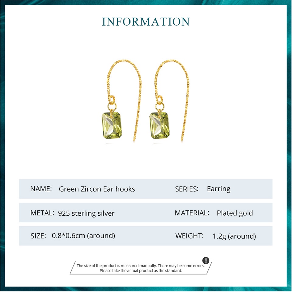 BAMOER Bông Tai Xi bạc 925 ĐíNh Đá Zircon MàU Xanh Lá ThờI Trang