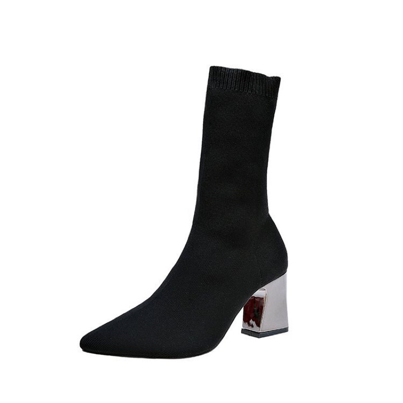 (HÀNG CÓ SẴN) Bốt len cổ lửng gót vuông bạc BIG SIZE 40-43