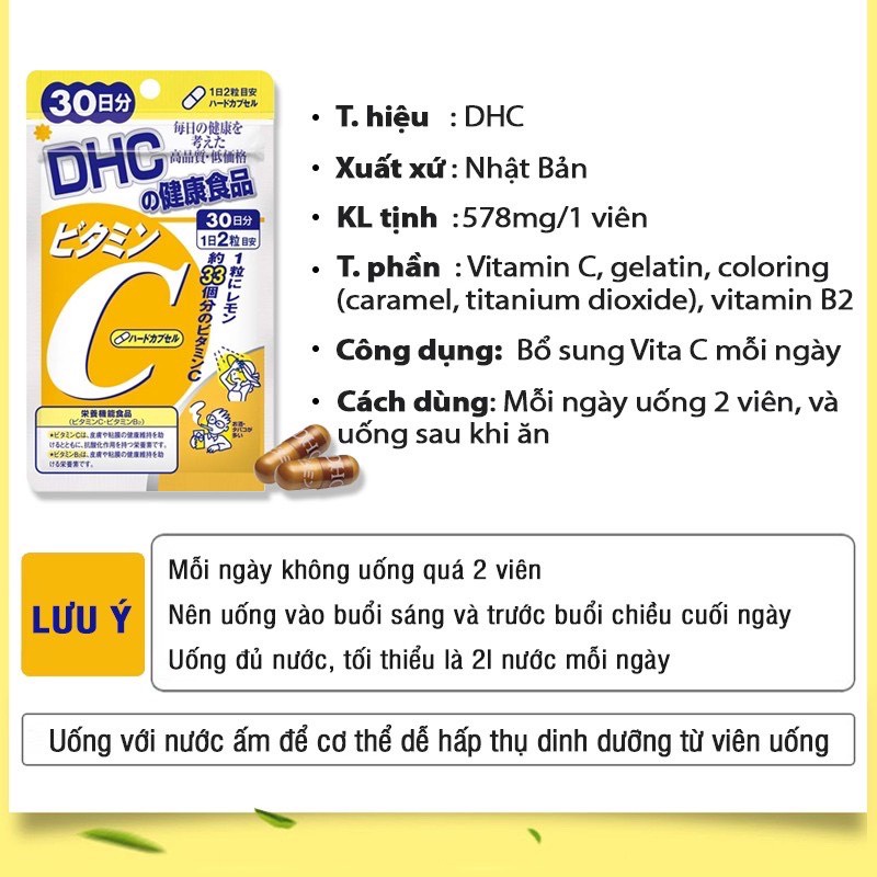 [Mã LTP50 giảm 50000 đơn 150000] DHC Viên uống bổ sung Vitamin C và kẽm 60 viên và 30 viên