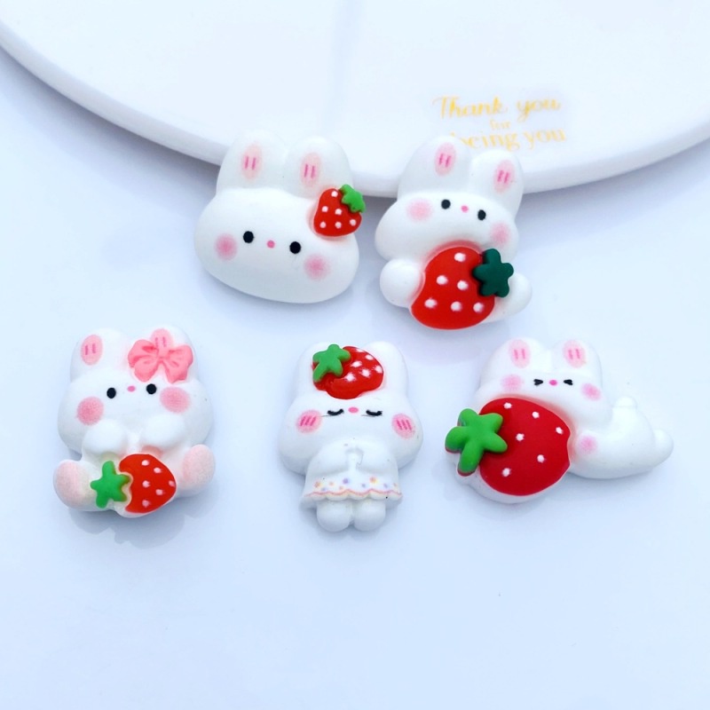 Set 20 Phụ Kiện Trang Trí Điện Thoại Hình Thỏ Và Dâu Tây Dễ Thương