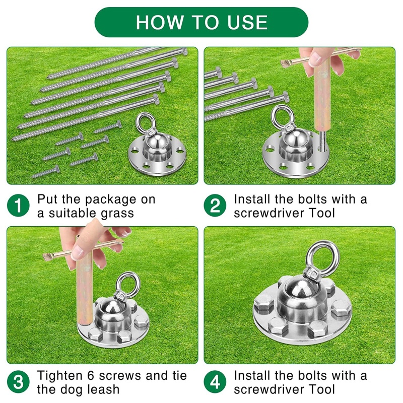 Seng Dây Buộc Thú Cưng Đi Dạo Và Cọc 360 Độ°Mỏ Neo Dạng Xoay Phù Hợp Với Mọi Loại Breeds