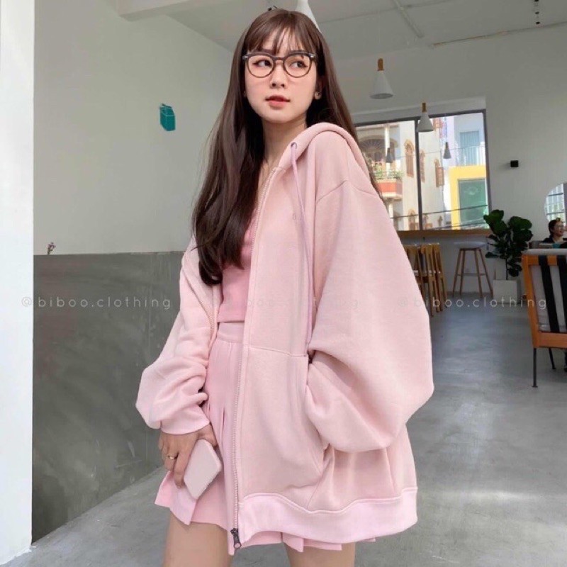 Áo khoác nỉ trơn form rộng tay lồng đèn, toàn bộ là ảnh thật