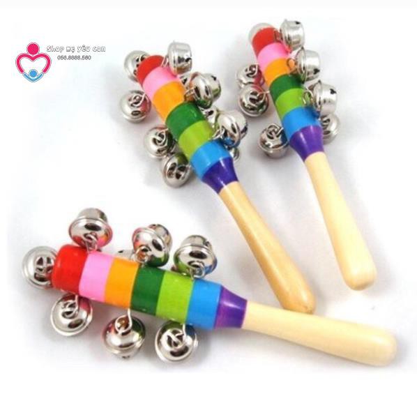 XÚC XẮC GỖ 7 SẮC CẦU VỒNG có chuông lắc tay kích thích giác quan cho bé