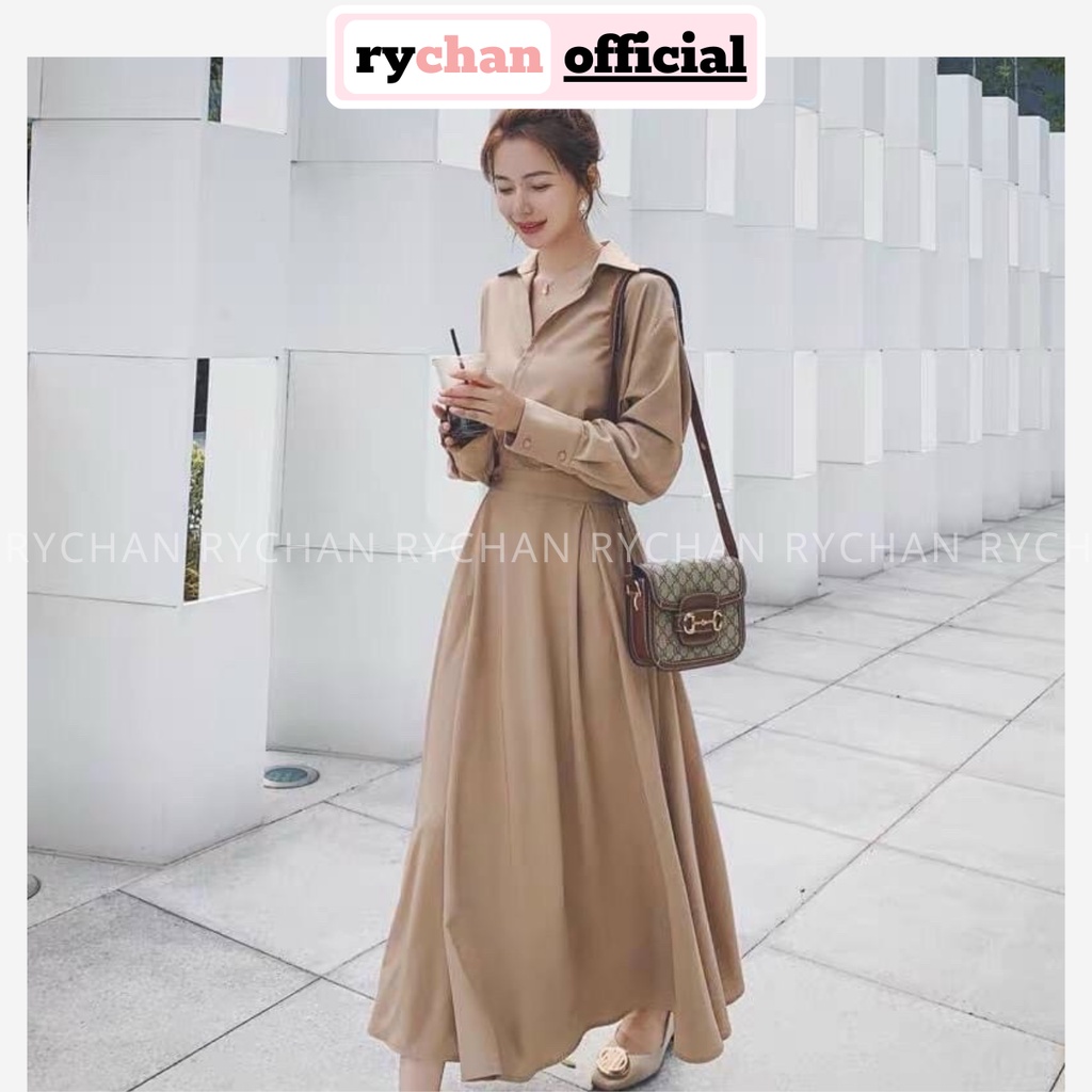 Đầm Nữ Dạo Phố Dáng Sơ Mi Tay Dài Nút Trước Cực Nữ Tính Màu Hồng Nude - DX9796