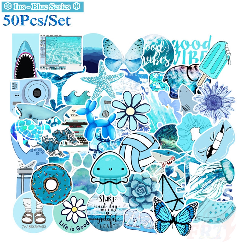 ❉ Ins - Fashion Blue Series B Giấy và decal dán tường ❉ 50Pcs/Set Mixed Luggage Laptop Skateboard Doodle Stickers