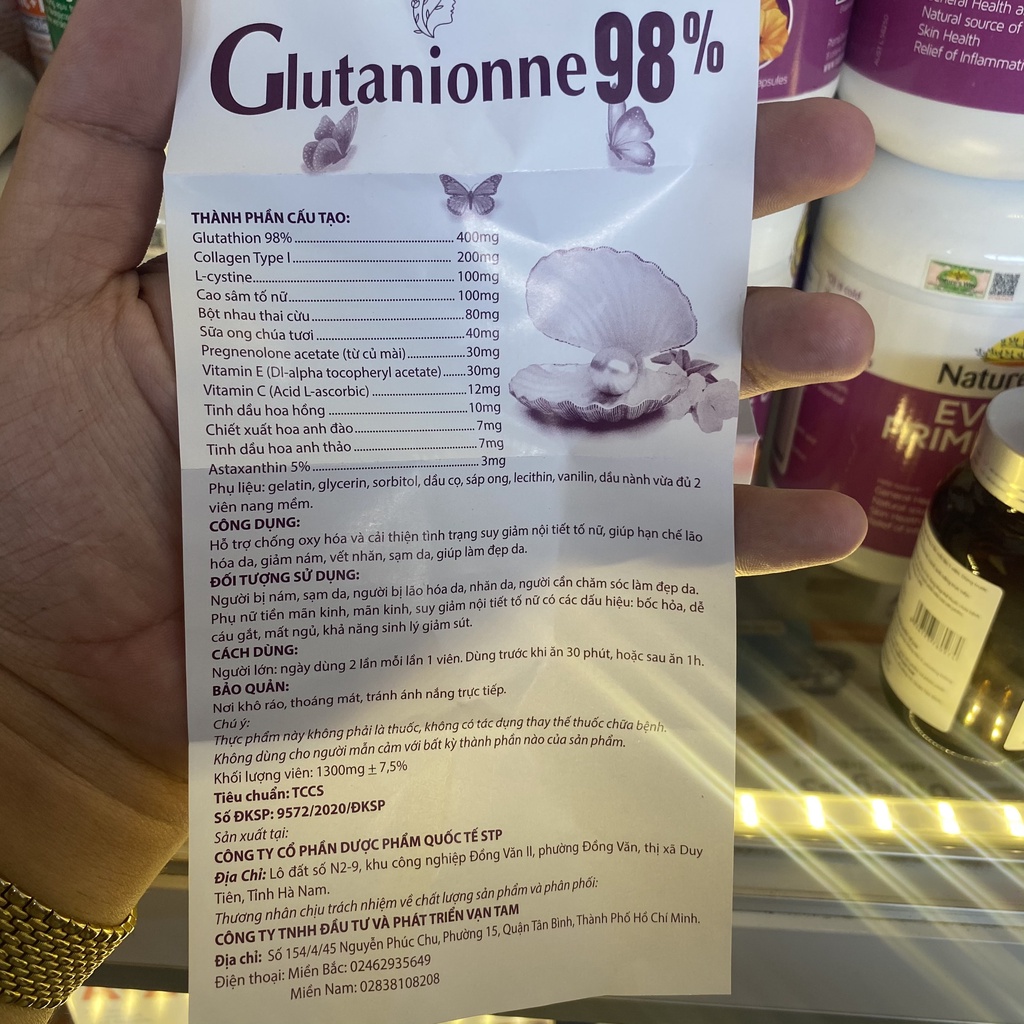 Viên uống Glutathion 98% hỗ trợ chống oxy hóa và cải thiện suy giảm nội tiết tố nữ hộp 30 viên