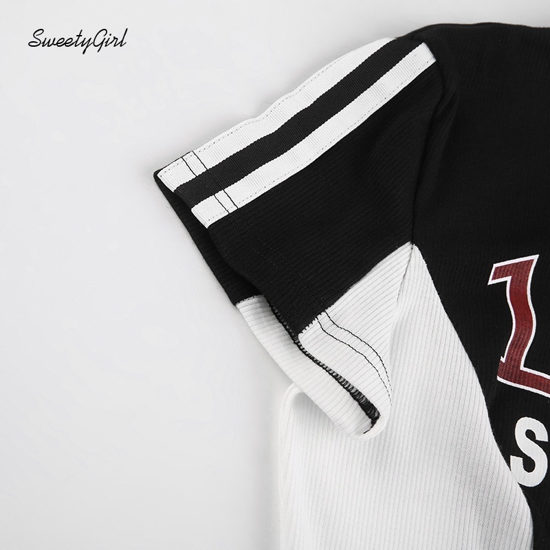 Áo Thun Cổ Cao Dáng Ôm In Chữ Số Phối Khóa Kéo Màu Sắc Tương Phản Thời Trang Cho Nữ 2022