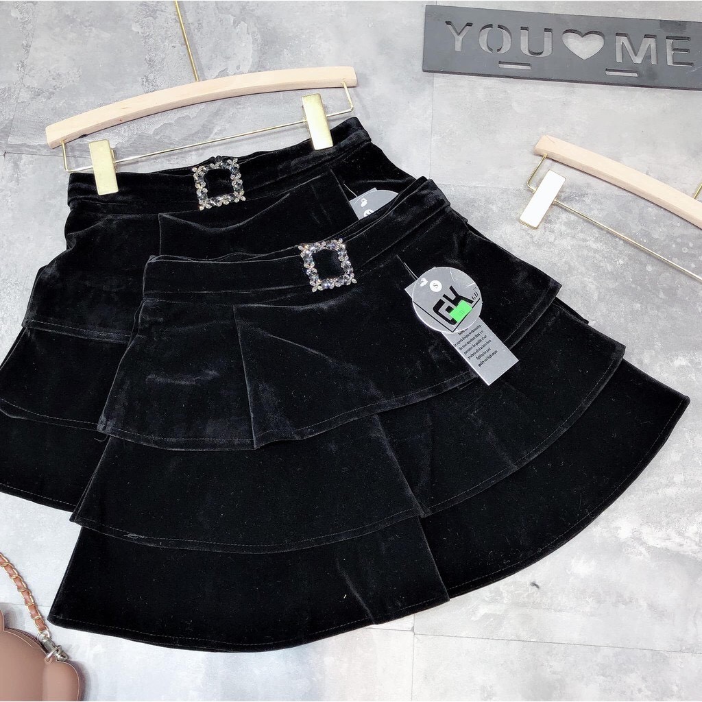 Chân Váy Xòe Nhung Tầng Tag Đá Siêu Sang Chảnh Hàng Xuất Phom Dáng Chuẩn | BigBuy360 - bigbuy360.vn