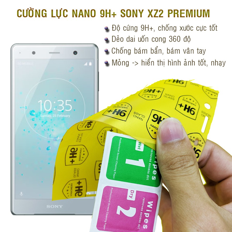 Dán cường lực dẻo nano 9H+ tặng kèm dán camera cho Sony XZ2 Premium