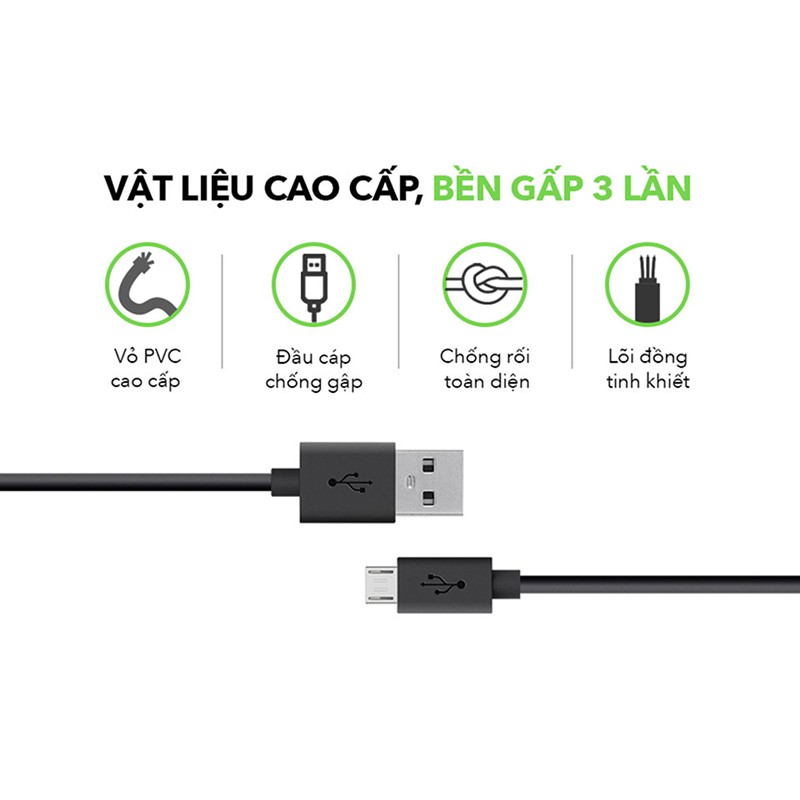 Cáp Micro USB ngắn 20Cm sạc cấp nguồn cho Smartphone Máy tính bảng nhanh chóng