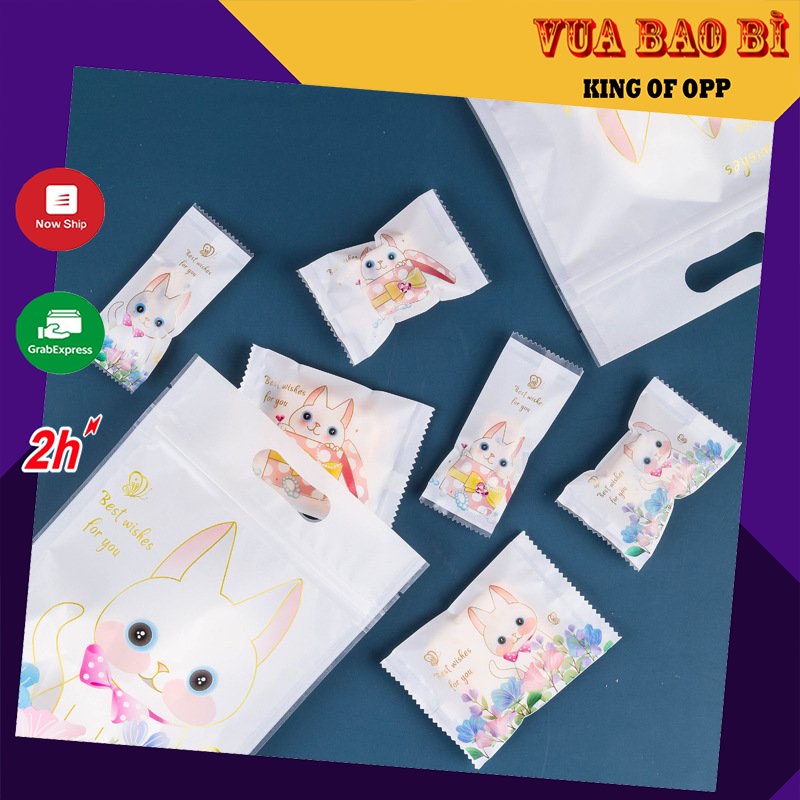 Túi đựng bánh kẹo, Họa tiết Mèo trắng nhiều loại - BB29 - KING OFF OPP