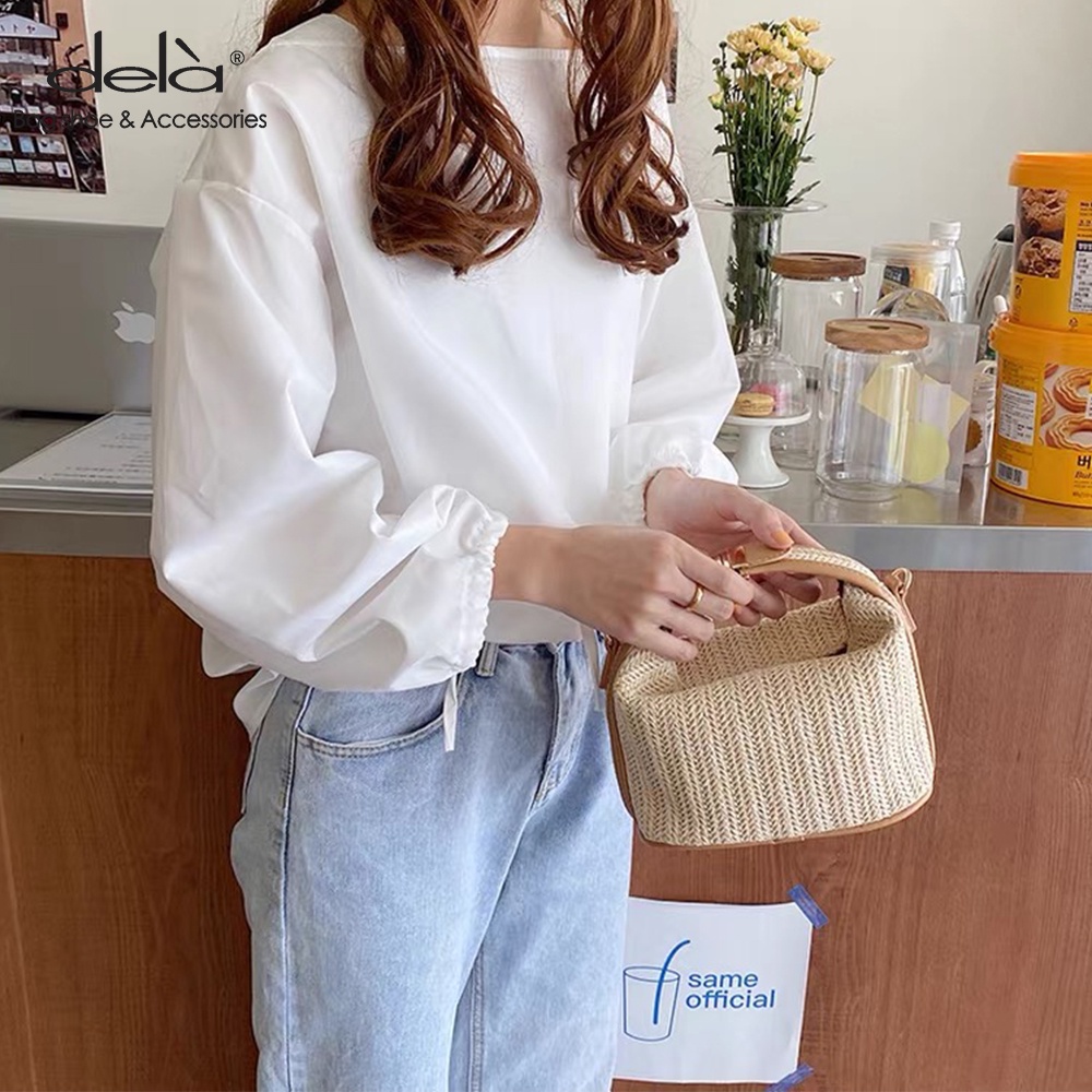 Dela Túi Xách Đeo Vai Đan Cói Thời Trang Đi Biển Dành Cho Nữ